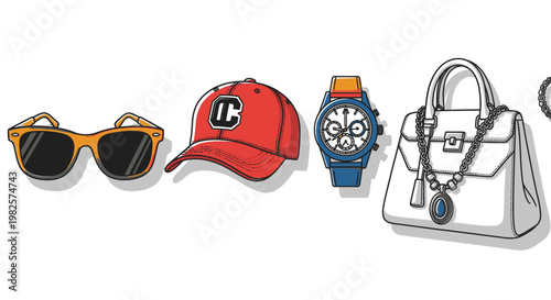 Fashion accessories on a white background.