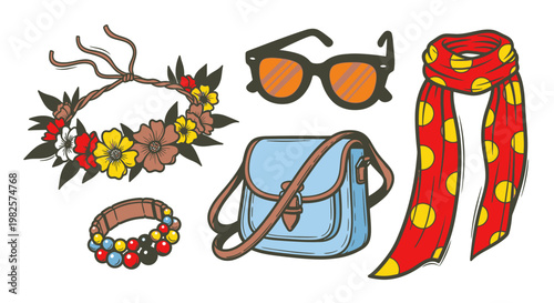 Fashion accessories on white background.