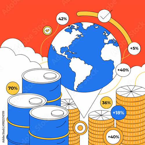Oil industry concept with rising price arrow, representing petroleum value increase and economic pressure globally.