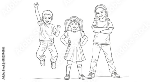 Three Diverse Children Posing Confidently Together.