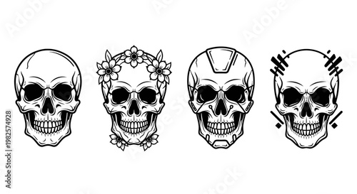 Four Skulls with Different Designs.