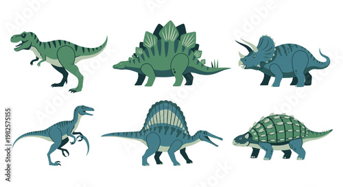 Group of different dinosaur toys.