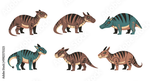 Group of toy dinosaurs standing together 7.