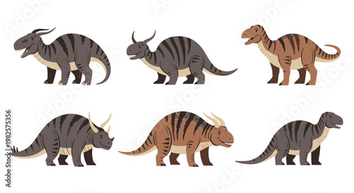 Group of toy dinosaurs standing together.