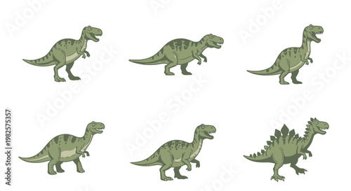Group of toy dinosaurs walking together 1.