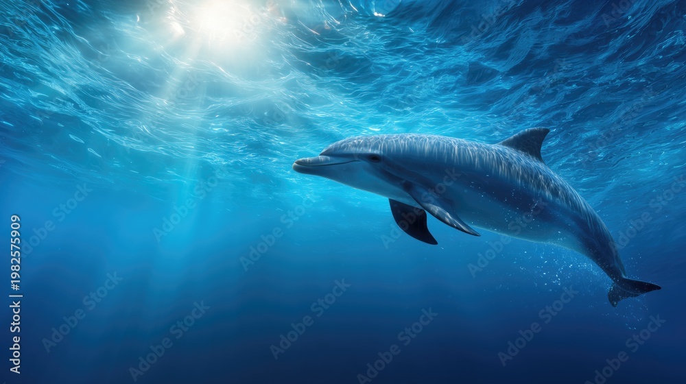 Obraz premium Continuous Learning dolphin swimming in sunlit ocean waters symbolizing growth and expanding horizons in career development