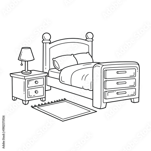 Bed with Nightstand and Lamp.