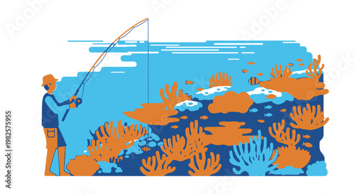 Man fishing in the ocean water.