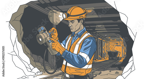 Man wearing safety gear holding drill.