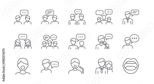 Set of communication and speech thin line icons.