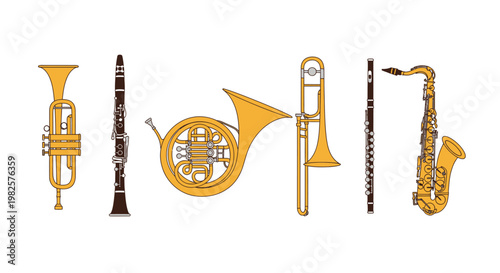 Musical instruments in a row.