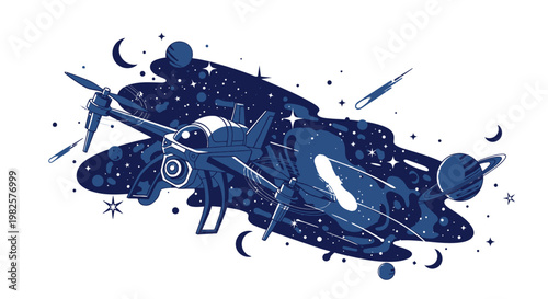 Spacecraft flying through the galaxy.