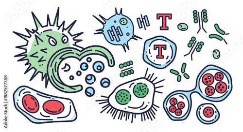 Viral and bacterial cells illustration.