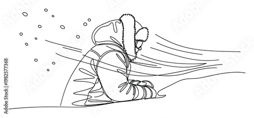 Determined person in a warm furhooded jacket confronting a harsh winter blizzard with strong winds and falling snow, ideal for seasonal graphics and adverse weather condition reports.