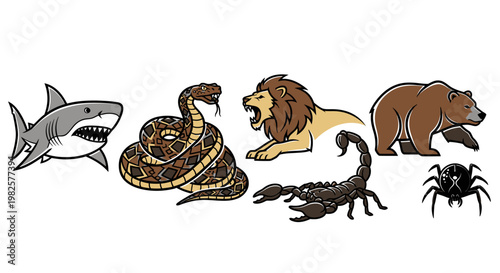 Wild animals with sharp teeth claws.