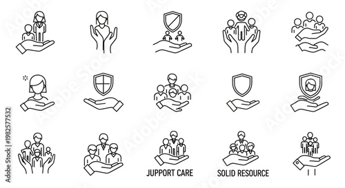 Set of human resource and social care line icons.