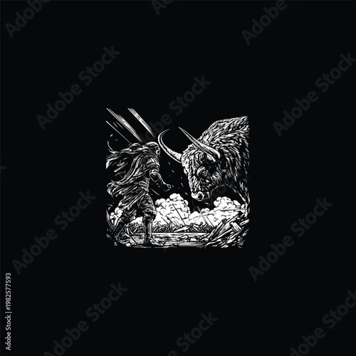 Vintage ink sketch of a brave matador facing a massive charging bull in a dramatic bullfighting scene.