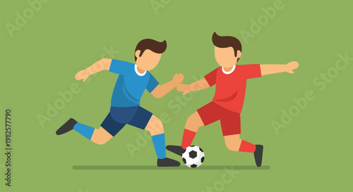 Two professional soccer players competing for the ball on the field.