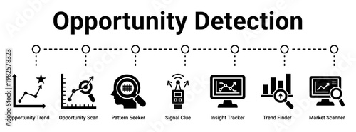 Opportunity Detection web banner icon vector illustration concept for business with icon of Opportunity Trend, Opportunity Scan, Pattern Seeker, Signal Clue, Insight Tracker, Trend Finder.