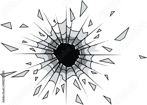 Vector illustration of a shattered hole with radiating cracks on a white background