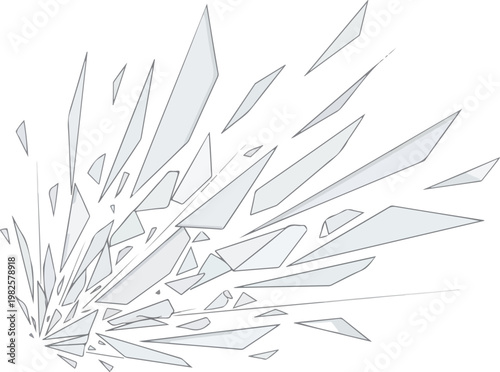 Abstract explosion of fragmented glass shards, vector illustration with dynamic shattering effect