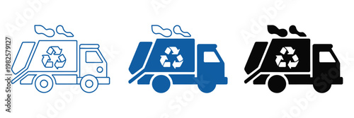 Cuadro en lienzo Garbage truck icon set multiple style collection, modern vector icons of waste c