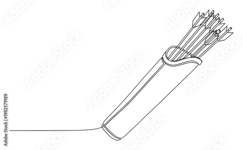 Continuous line drawing of a quiver filled with arrows, representing precision and focus for target sports or historical weaponry themes, perfect for minimalist graphic assets
