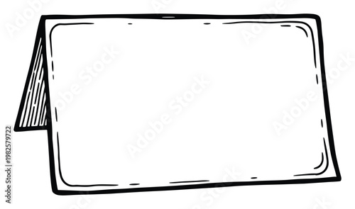 Handdrawn sketch of a blank table tent place card ideal for adding custom text information or menu details for events and restaurants