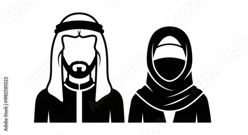 Traditional Arab Couple in Black and White - Cultural Representation.