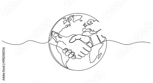 Handshake around the globe partnership.