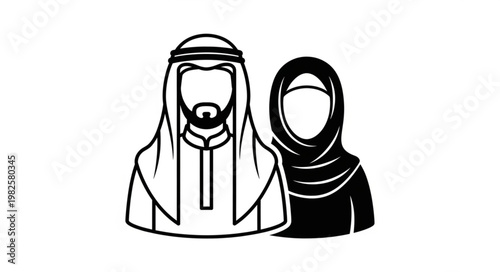 Traditional Arab Couple in Black and White - Cultural Representation.