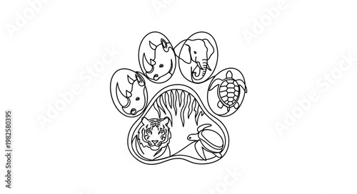 Paw print with animal faces.