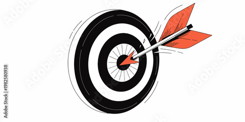 Target dart flying into the center of a bullseye with a spotlight shining on the goal. featuring archery, aiming, precision with accuracy and success