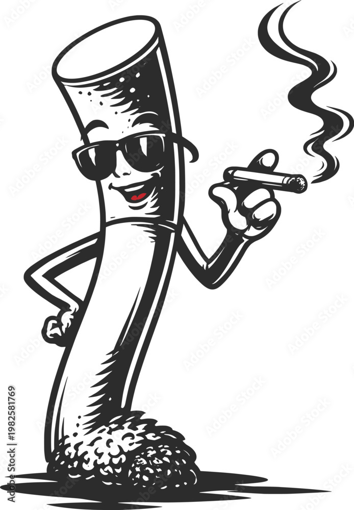Fototapeta premium Cool Smoking Cigarette Mascot Cartoon Vector Illustration with Sunglasses and Attitude.