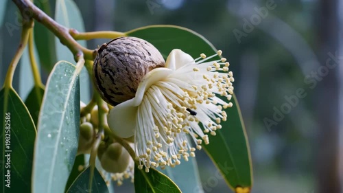 Eucalyptus flower blooming on branch in forest 4K Video
