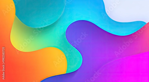 A vibrant and dynamic abstract composition features flowing shapes in a spectrum of bright colors, creating a visually engaging and modern aesthetic.