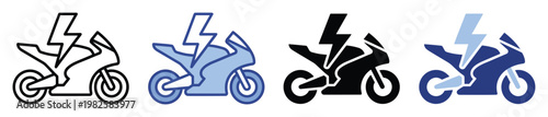 Dynamic electric motorcycle with lightning bolt emblem symbolizing speed and power for ecofriendly vehicle transportation, renewable energy, and future technology projects