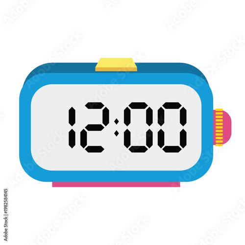 A digital clock displaying noon time.