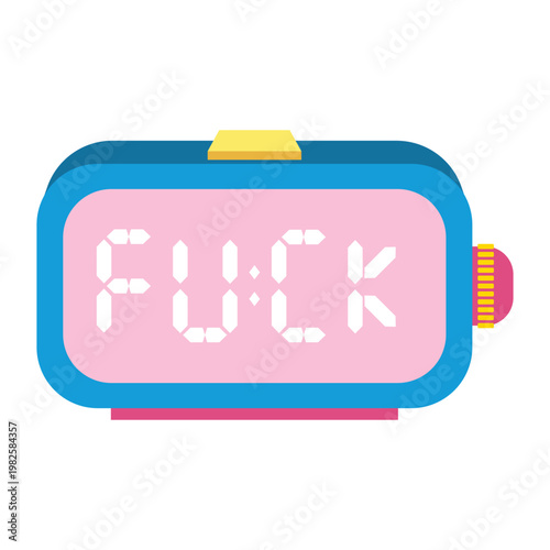 A colorful digital alarm clock display.