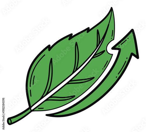 Green leaf with an upward arrow symbolizing environmental growth and progress for ecofriendly business presentations and sustainability reports