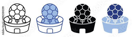 Soccer ball perched on top of a stadium icon representing championship games or major sporting events perfect for app buttons web graphics and promotional materials