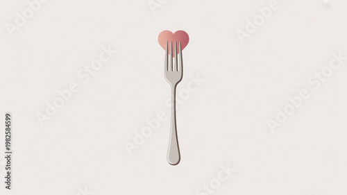 A silver fork holds a pink heart shaped candy on a plain background symbolizing love and romance in a simple yet elegant setting