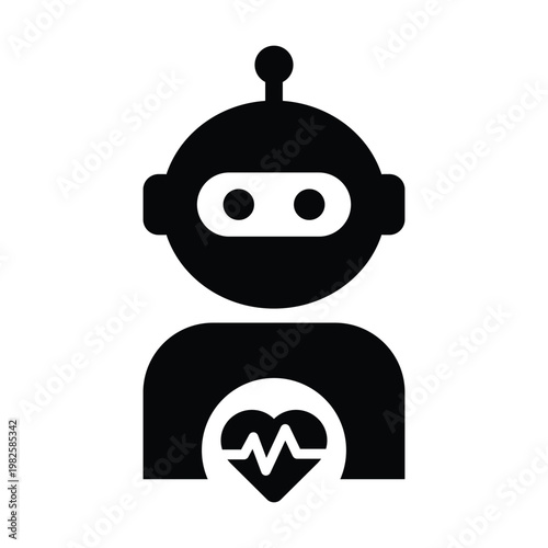 AI Medical Robot Icon, ECG Heart Monitoring Healthcare Symbol