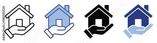 Conceptual graphic of a small house resting on an open human hand signifying real estate investment mortgage application property acquisition and housing stability solutions