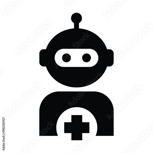 AI Medical Robot Icon, Healthcare Cross Symbol Assistant