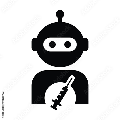 AI Medical Robot Icon, Syringe Injection Healthcare Assistant Symbol