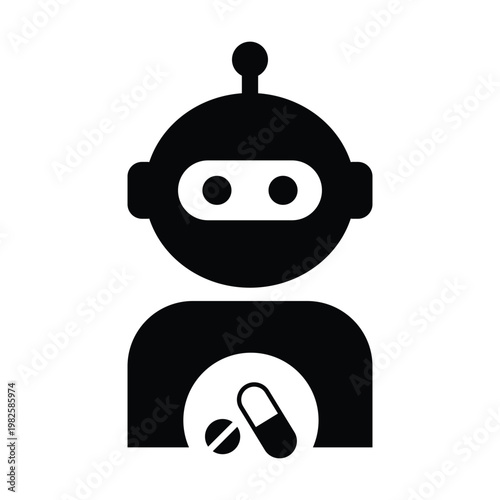 AI Healthcare Robot Icon, Medicine Pill Medical Assistant Symbol