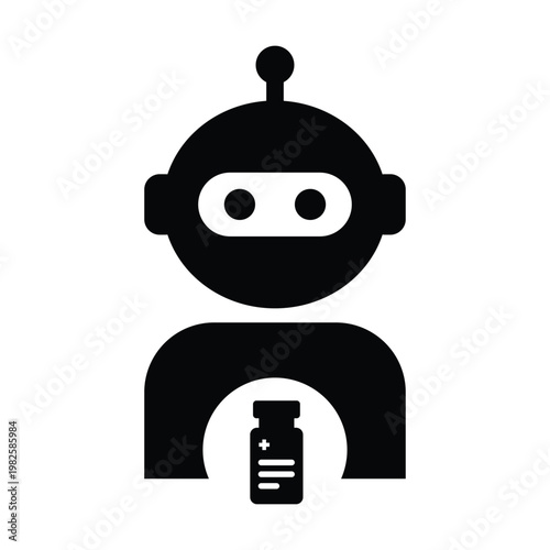 AI Medical Robot Icon, Medicine Bottle Healthcare Assistant Symbol