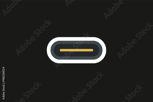 USB Type-C port icon isolated on black background. Minimalist flat vector illustration of a modern universal serial bus connector for charging and high-speed data transfer in mobile devices.