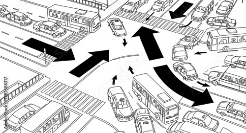 Traffic Flow Diagram Illustrating Intersection Movement.